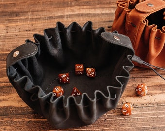 Handcrafted Genuine Leather Dice Pouch with Adjustable Strap - Drawstring Bag for Jewelry, Crystals, LARP, Essential Oils - Father Day Gift