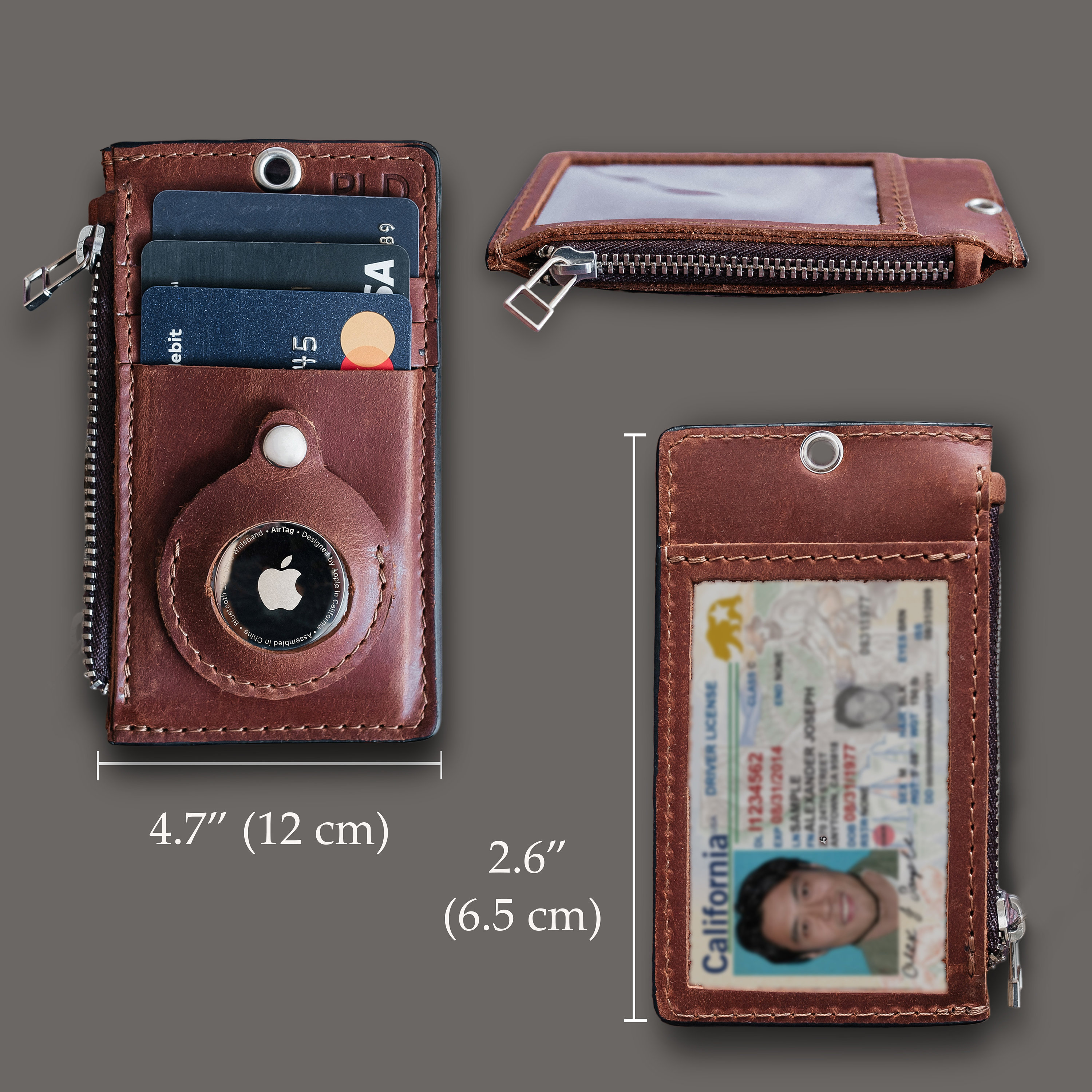 Personalized Leather ID Card Holder with Neck Lanyard and Apple AirTag Slot - Custom Unisex Gift for Birthday, Anniversary, Father's Day