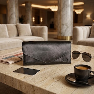 Personalized Leather Wallet Gift, Custom Envelope Wallet, Handmade Long Wallet, Anniversary Birthday Gift for Men & Women