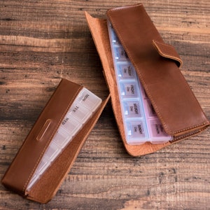 Custom Leather Pill Case - Daily Pill Organizer for Vitamins - 7-Day Tablet Holder - Choose 1 or 2 Times a Day - Gift for Health & Wellness