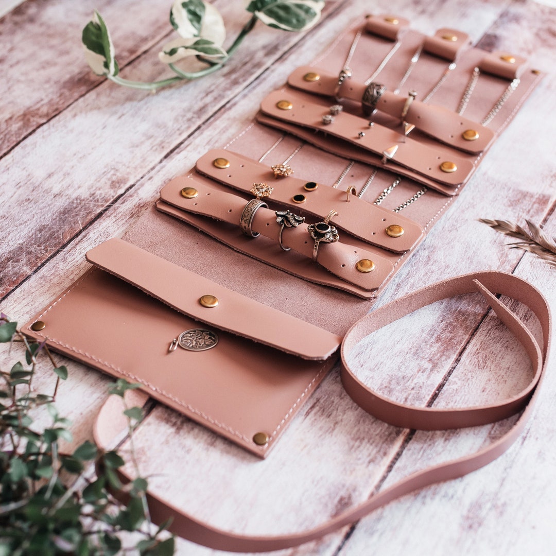 Personalized Leather Travel Jewelry Organizer Custom Jewelry Rollup