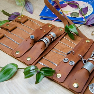 Personalized Leather Jewelry Roll: Travel-Sized Organizer for Necklaces, Rings, Earrings Ideal Bridesmaid Gift or Mother-Daughter Keepsake image 4