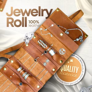 Portagioie in pelle personalizzato arrotolabile. Custodia da viaggio per bracciali, collane, anelli, orecchini. Portagioie e contenitore. Idea regalo di Natale