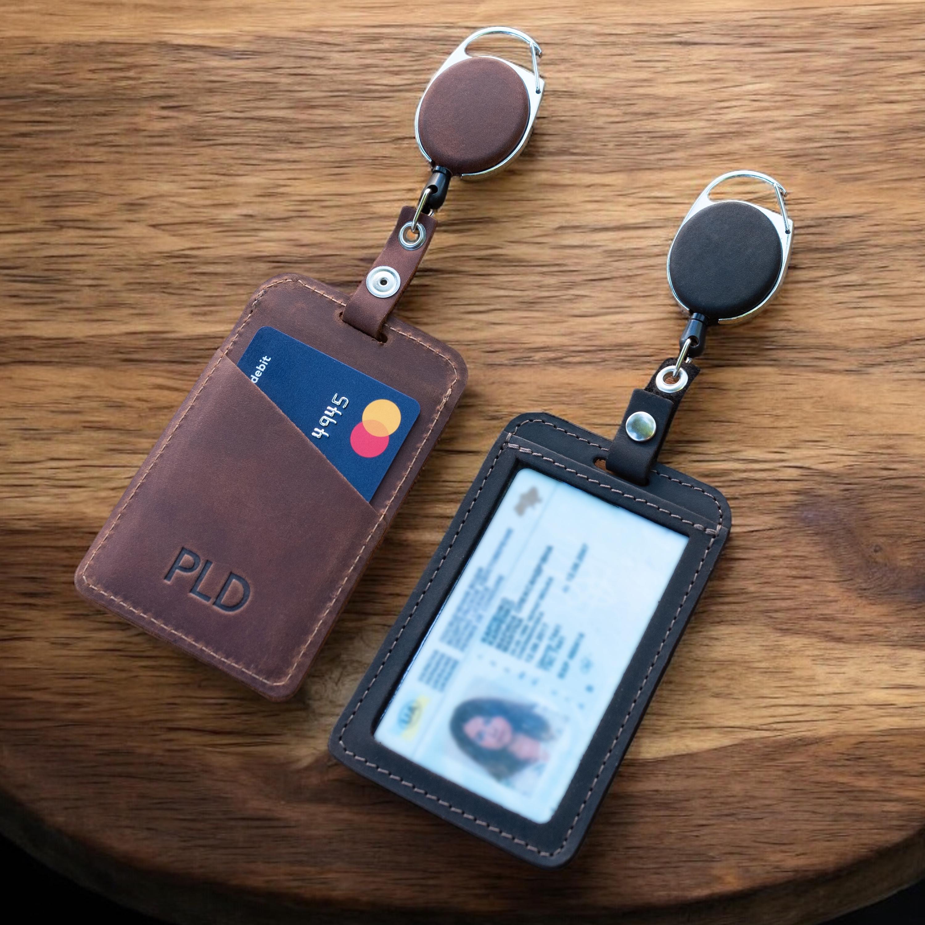 Professional ID Card Holder - Office, School, and Work Badge Holder - Retractable Reel Leather ID Holder - Badge Holder