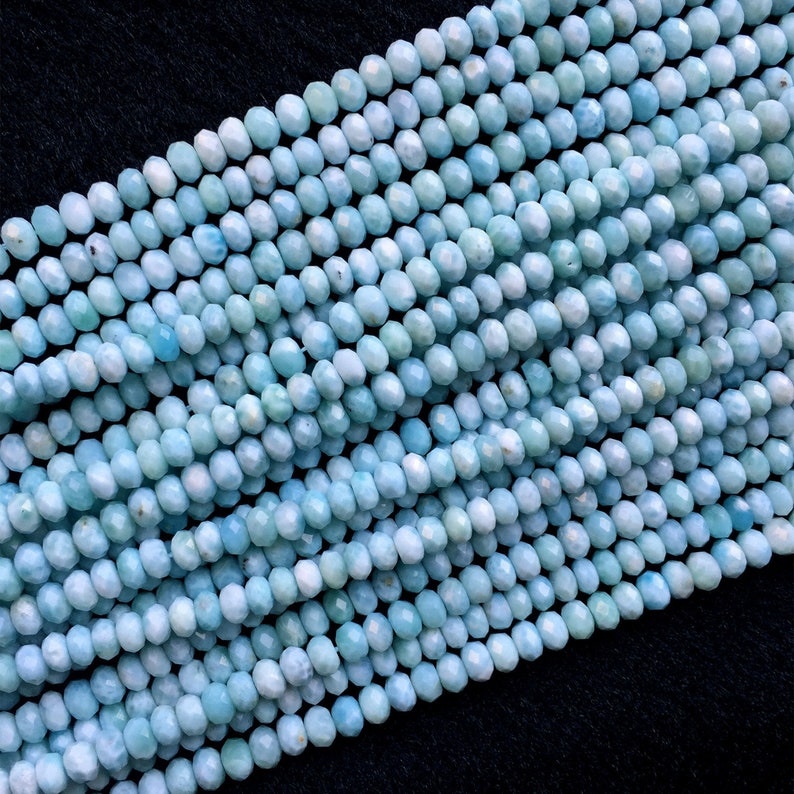 AAA High Quality Natural Genuine Dominican Blue Larimar Hand Cut Loose Gemstone Faceted Rondelle Beads 16