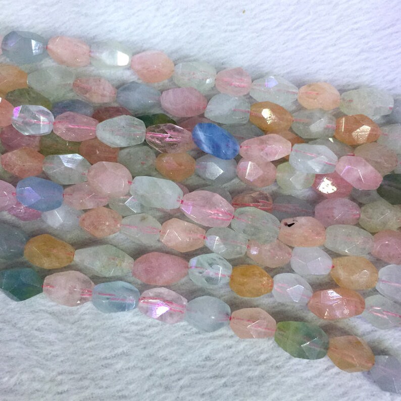 Natural Genuine Multicolour Green Pink Blue Aquamarine Beryl Morganite Hand Cut Faceted Nugget Free Form Loose Big Beads 05420