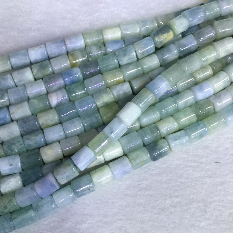 Natural Genuine Green Blue Aquamarine Tuble Columnar Cylindrical Loose Beads Barrel Column Beads 15.5 05427