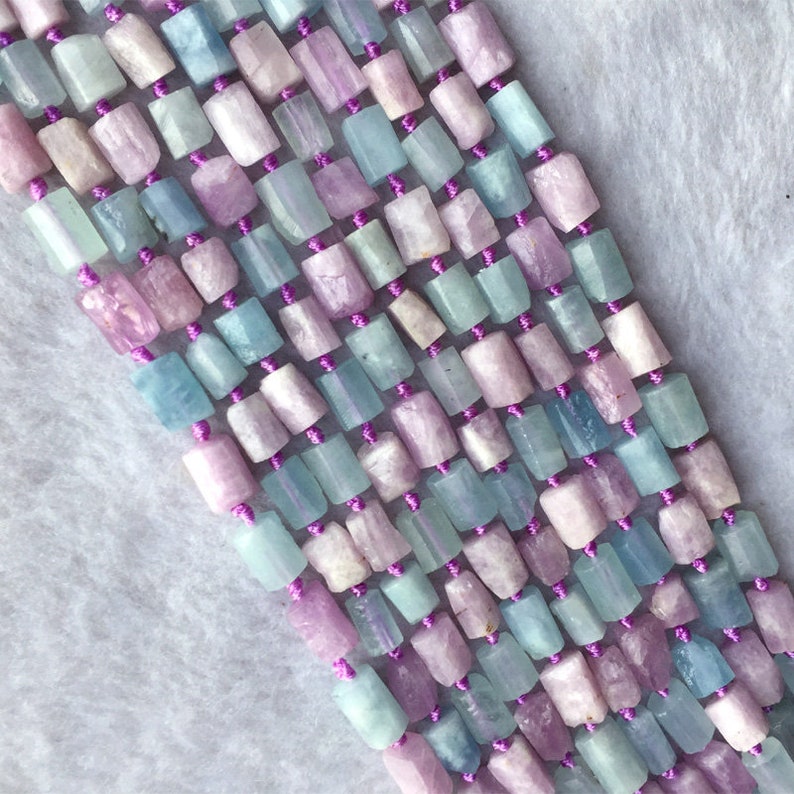 Natural Genuine Raw Mineral Madagascar Blue Aquamarine Purple Kunzite Nugget Free Form Loose Rough Matte Faceted Beads 6-8mm 05725