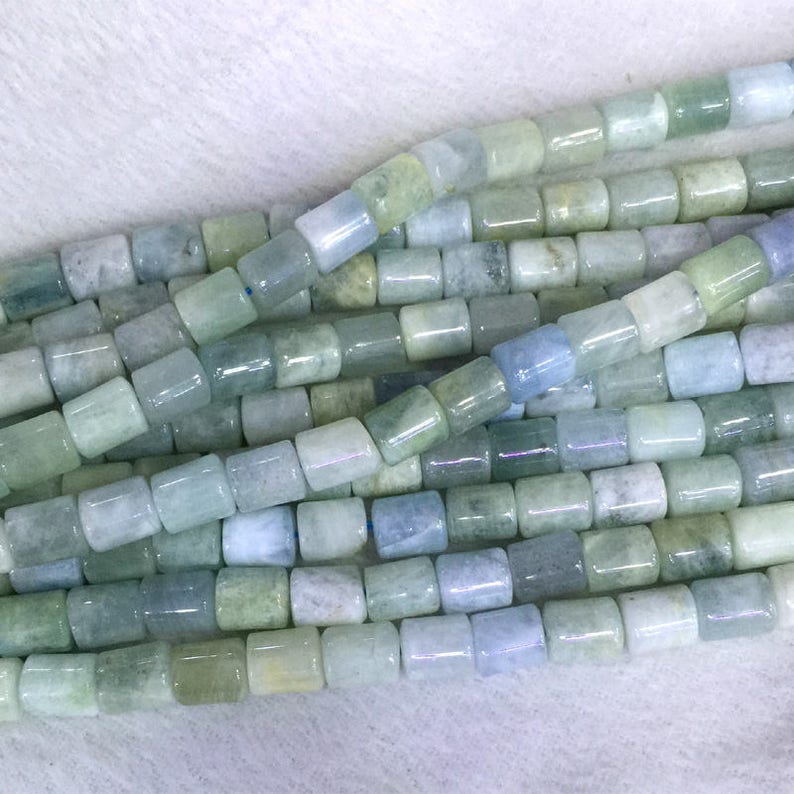 Natural Genuine Green Blue Aquamarine Tuble Columnar Cylindrical Loose Beads Barrel Column Beads 15.5 05427