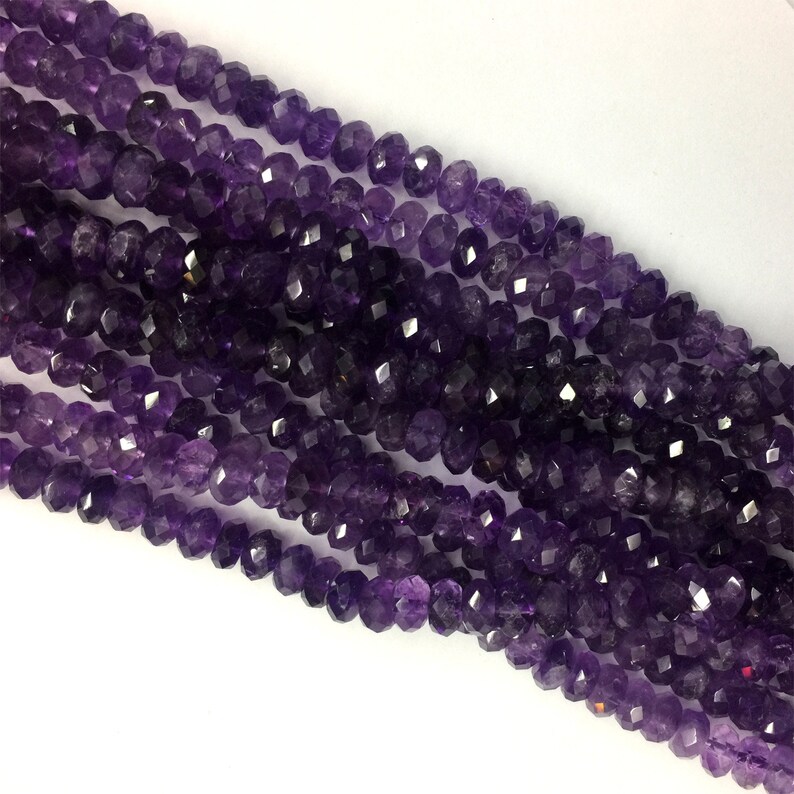 Natural Genuine Dark Purple Amethyst Hand Cut Loose Gemstone Faceted Rondelle Beads 16
