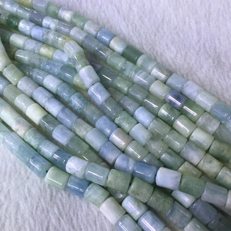 Natural Genuine Green Blue Aquamarine Tuble Columnar Cylindrical Loose Beads Barrel Column Beads 15.5 05427
