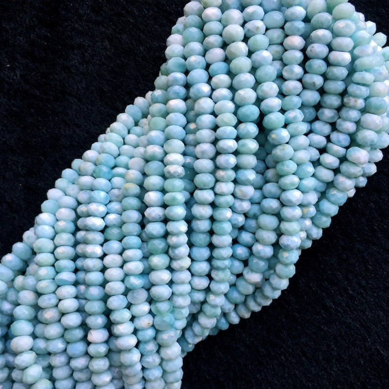 AAA High Quality Natural Genuine Dominican Blue Larimar Hand Cut Loose Gemstone Faceted Rondelle Beads 16