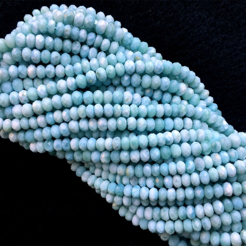 AAA High Quality Natural Genuine Dominican Blue Larimar Hand Cut Loose Gemstone Faceted Rondelle Beads 16
