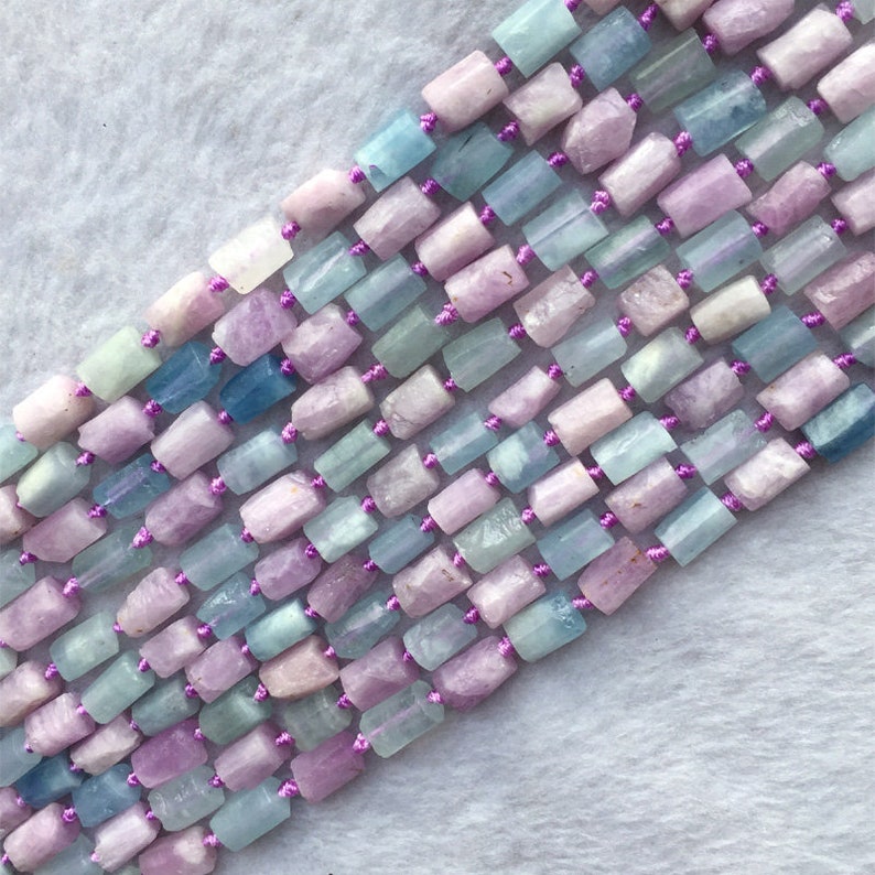Natural Genuine Raw Mineral Madagascar Blue Aquamarine Purple Kunzite Nugget Free Form Loose Rough Matte Faceted Beads 6-8mm 05725