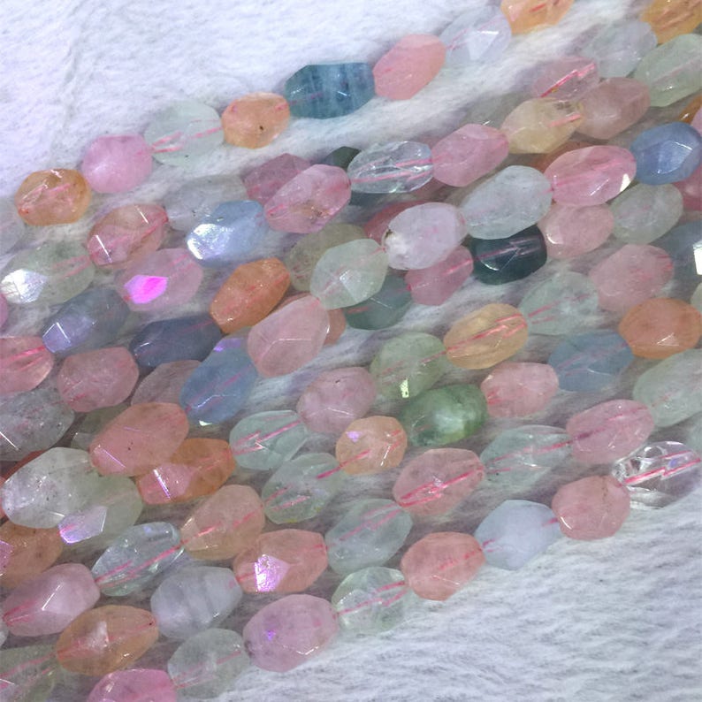 Natural Genuine Multicolour Green Pink Blue Aquamarine Beryl Morganite Hand Cut Faceted Nugget Free Form Loose Big Beads 05420