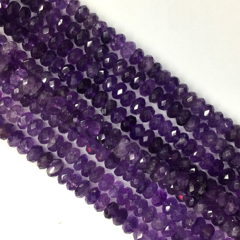 Natural Genuine Dark Purple Amethyst Hand Cut Loose Gemstone Faceted Rondelle Beads 16