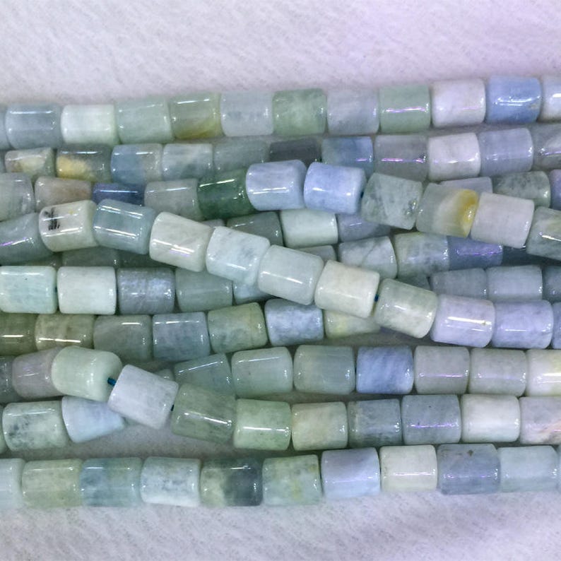 Natural Genuine Green Blue Aquamarine Tuble Columnar Cylindrical Loose Beads Barrel Column Beads 15.5 05427