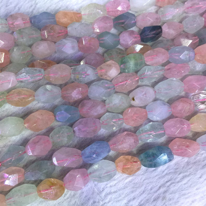 Natural Genuine Multicolour Green Pink Blue Aquamarine Beryl Morganite Hand Cut Faceted Nugget Free Form Loose Big Beads 05420