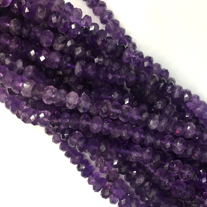 Natural Genuine Dark Purple Amethyst Hand Cut Loose Gemstone Faceted Rondelle Beads 16