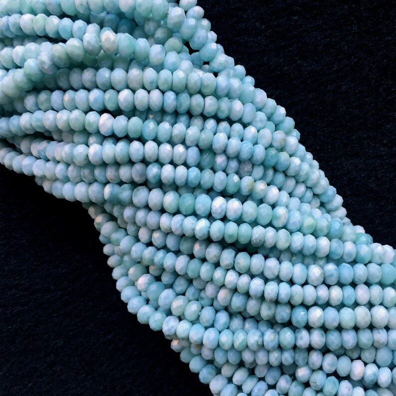 AAA High Quality Natural Genuine Dominican Blue Larimar Hand Cut Loose Gemstone Faceted Rondelle Beads 16