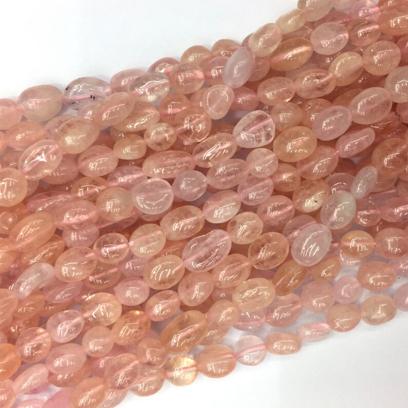 7-8MM MORGANITE GEMSTONE PEBBLE NUGGET LOOSE BEADS 15.5/"