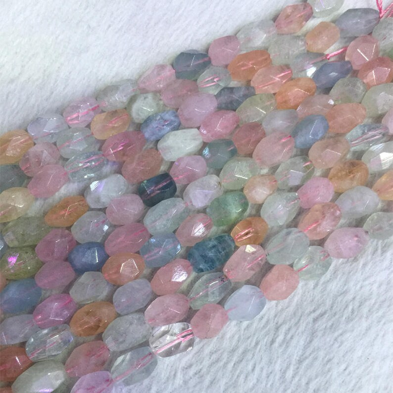 Natural Genuine Multicolour Green Pink Blue Aquamarine Beryl Morganite Hand Cut Faceted Nugget Free Form Loose Big Beads 05420