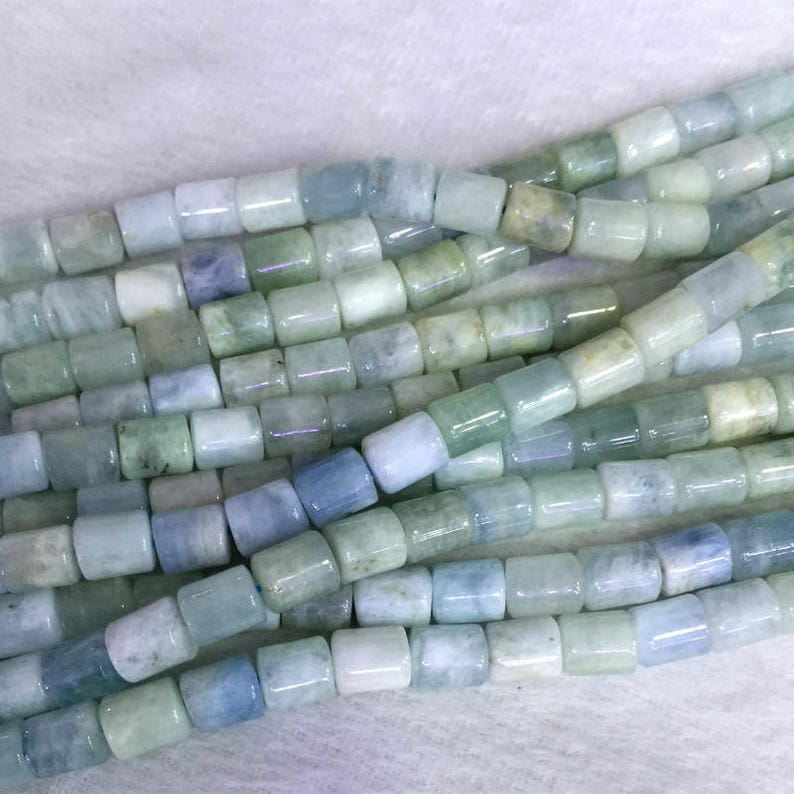 Natural Genuine Green Blue Aquamarine Tuble Columnar Cylindrical Loose Beads Barrel Column Beads 15.5 05427