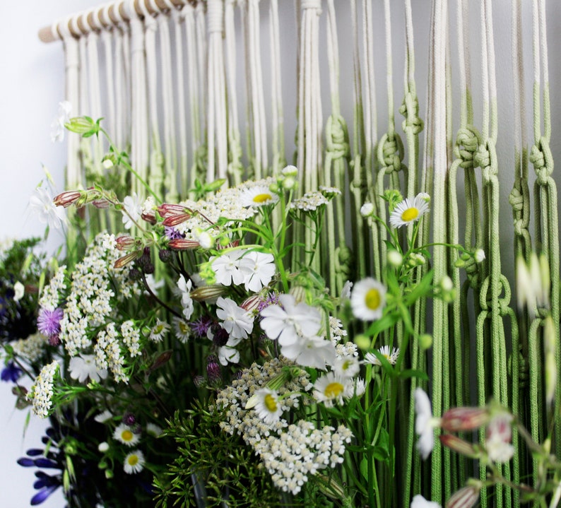 Pared de FLORES DE PRADO, Pared de tubo de ensayo, Soporte de planta, Telón de fondo del panel de flores, Colgante de pared de Macrame imagen 4