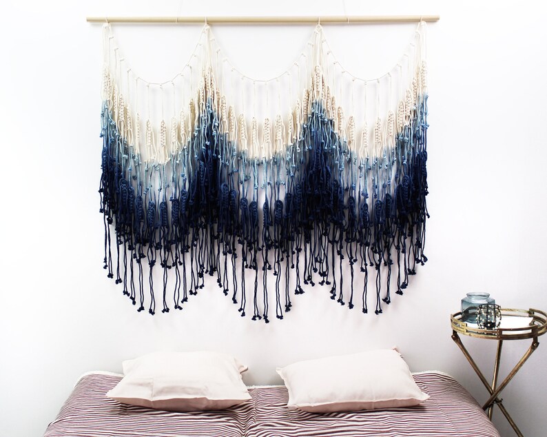 OVER BED Art Macrame Wall Hanging Navy Blue Wall Art Extra Etsy