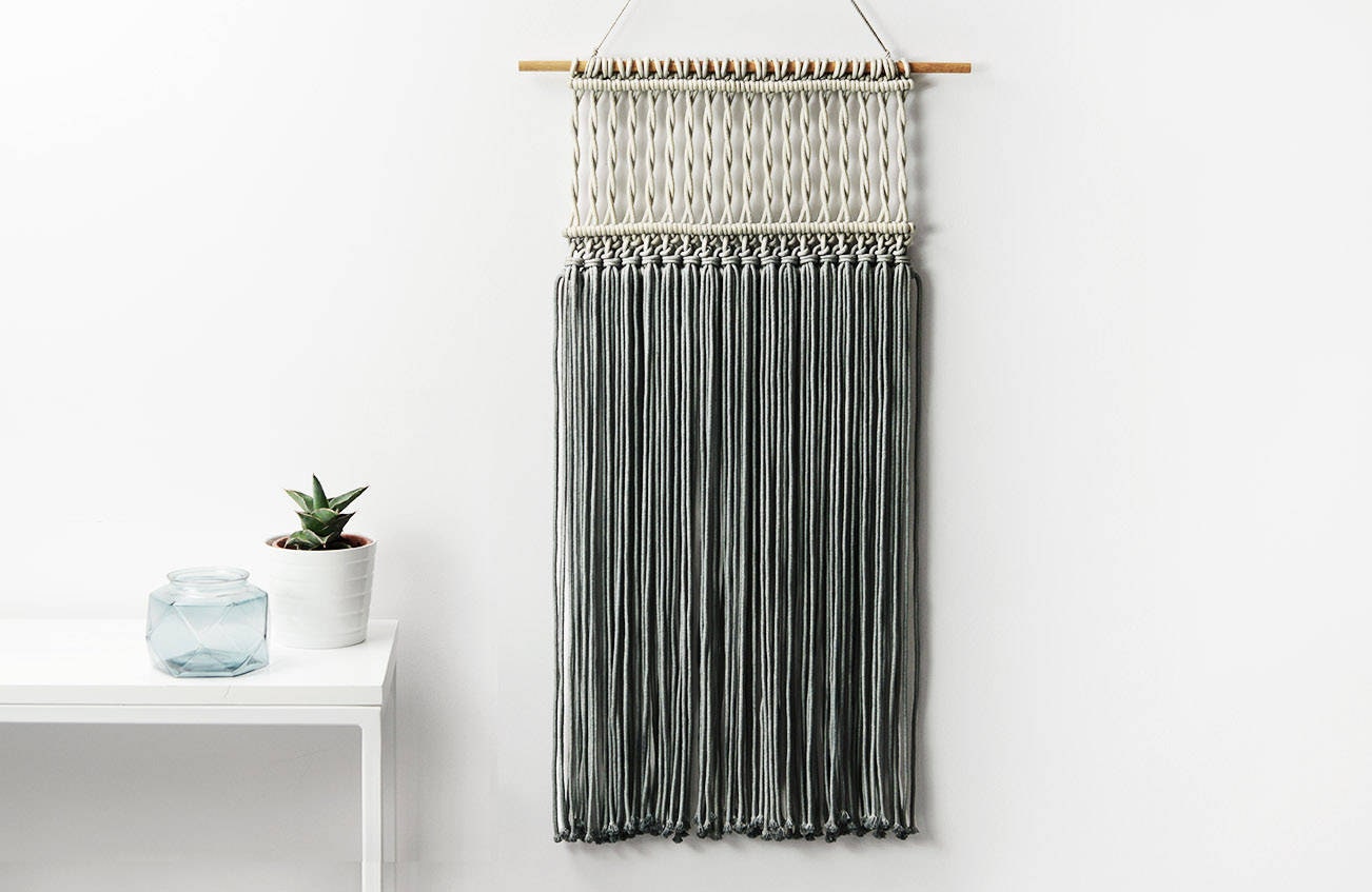 Gray Macrame Wall Hanging, Macrame, Gray Art, Dip Dye Tapestry, Hanging