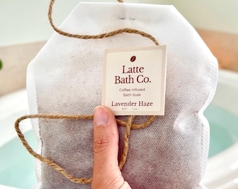 Coffee infused bath soak in a large tea bag | Aromatherary, essential oil, epson salt spa | Tightens & firms skin | All natural | Self care
