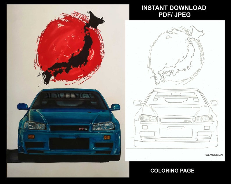 Nissan GTR R34 R33 R32 Jdm Legends Coloring Page Bundle - Etsy Canada
