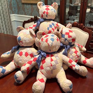 Handmade 21 inch Quilted Bear, Upcycled Vintage Hand Stitched Quilt - Made in USA