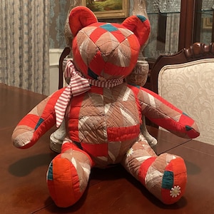 Handmade 21 inch Quilt Bear, Upcycled Vintage Hand Stitched Quilt - Made in USA