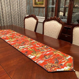 Handmade 78Lx14.75W inch Western Range Red Cowboy Cowgirl Rodeo Table Runner-Made in USA
