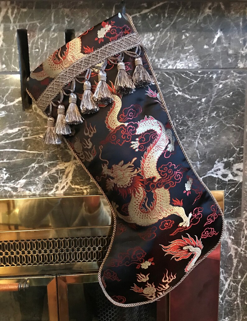 The Black Satin Dragon Christmas Stocking