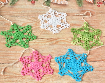 Crochet Christmas snowflakes set of 5, Christmas decorations, Crochet snowflakes