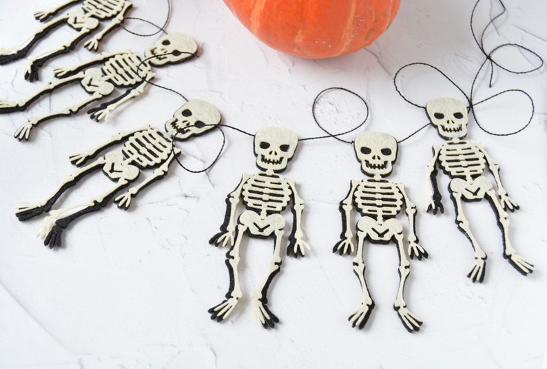 Halloween garland, Skeleton bunting, Spooky garland felt, Halloween decoration customizable image 9