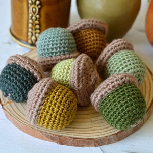 Crochet Acorns Set of 7: Fall Bowl Filler, Woodland Decor