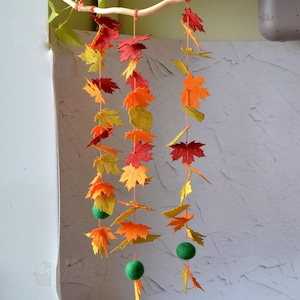 Felt fall leaves mobile, Autumn home decor, Halloween wall hanging, Leaves on branch