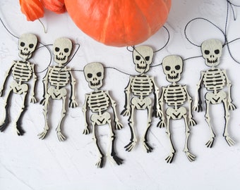 Halloween garland, Skeleton bunting, Spooky garland felt, Halloween decoration customizable