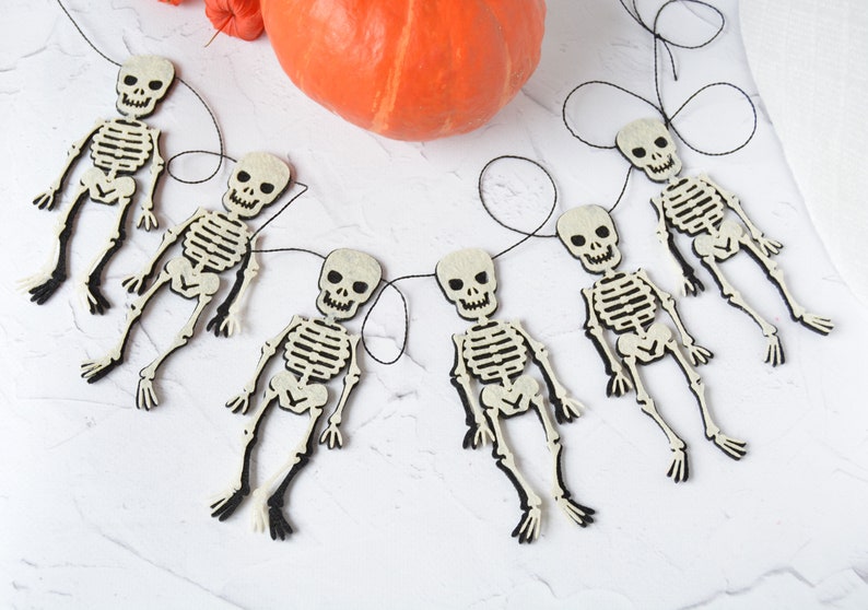 Halloween garland, Skeleton bunting, Spooky garland felt, Halloween decoration customizable image 8