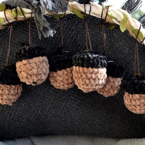 Crochet Fuzzy Velvet Acorn Ornaments: Fall Decor Set of 6