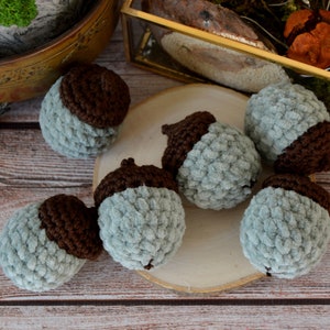 Crochet Fuzzy Velvet Acorns Set: Pistachio color Fall Decor