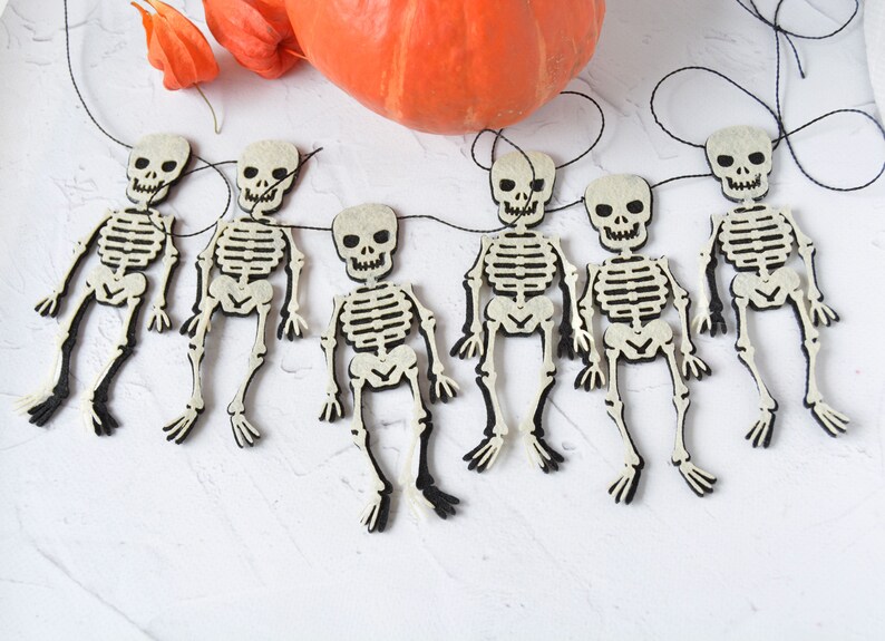 Halloween garland, Skeleton bunting, Spooky garland felt, Halloween decoration customizable image 6