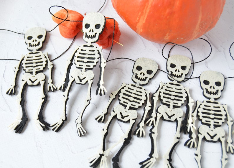 Halloween garland, Skeleton bunting, Spooky garland felt, Halloween decoration customizable image 7