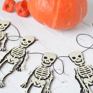 Halloween garland, Skeleton bunting, Spooky garland felt, Halloween decoration customizable image 5