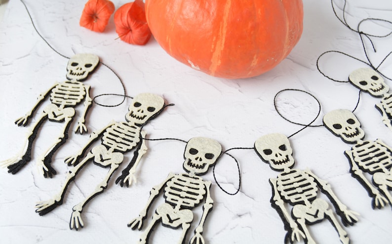 Halloween garland, Skeleton bunting, Spooky garland felt, Halloween decoration customizable image 5