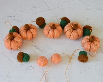 Needle Felted Pumpkin Garland, Handmade Autumn Bunting, Seasonal Decor