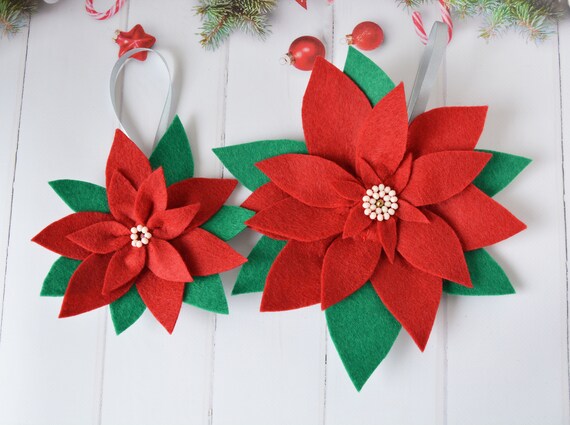 Felt Poinsettia Christmas Ornaments Set Of 2 Large Red Etsy image 0 - Felt Poinsettia Christmas Ornaments Set Of 2 Large Red Etsy